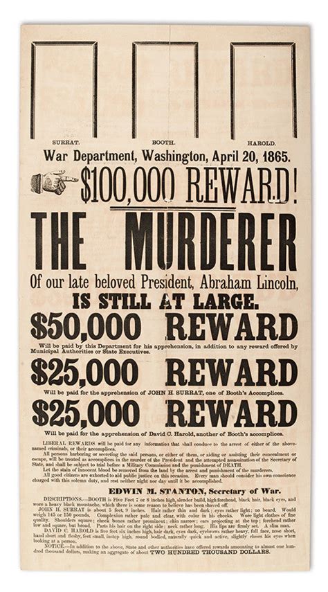 Rare Wanted Poster for Lincoln Assassin Sells for。